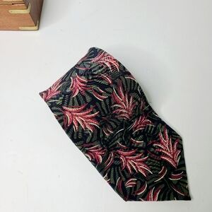Christian Dior Monsieur Green Red Palm Tropical Print Silk Vintage Tie